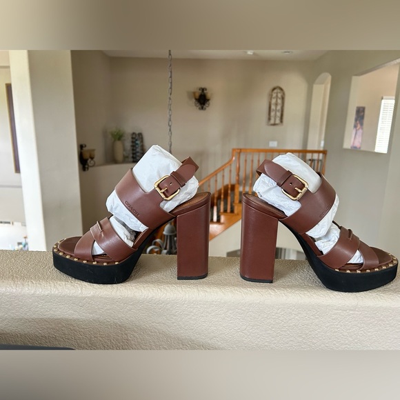 Coach Callie Platform Sandals with studs, NWOB, Size 9.5, color brown - Picture 4 of 8